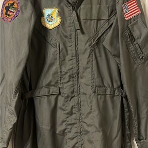 Vintage original Summer Coveralls Green Military Flight Jacket with Patches